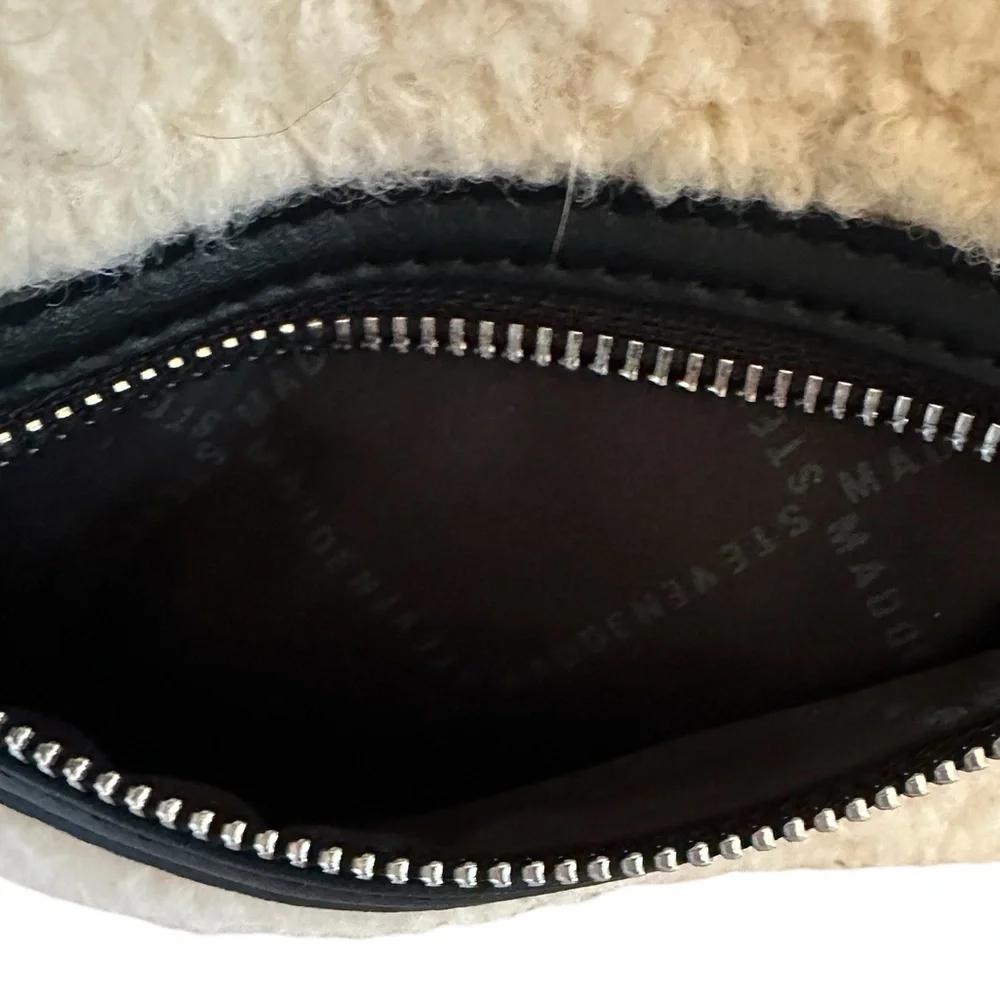 Steve Madden Mini Sherpa Adjustable Backpack Bag | Cream and Black